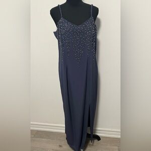 Obsessions Couture Navy Beaded Evening Dress w/Shawl | Made in Canada